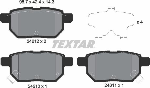 Textar 2461001 - Комплект спирачно феродо, дискови спирачки vvparts.bg