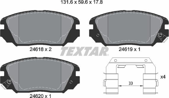 Textar 2461801 - Комплект спирачно феродо, дискови спирачки vvparts.bg