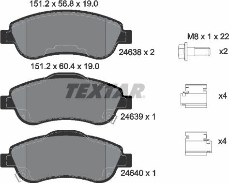 Textar 2463801 - Комплект спирачно феродо, дискови спирачки vvparts.bg