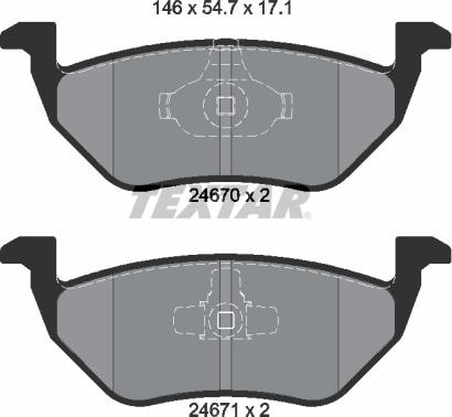 Textar 2467001 - Комплект спирачно феродо, дискови спирачки vvparts.bg