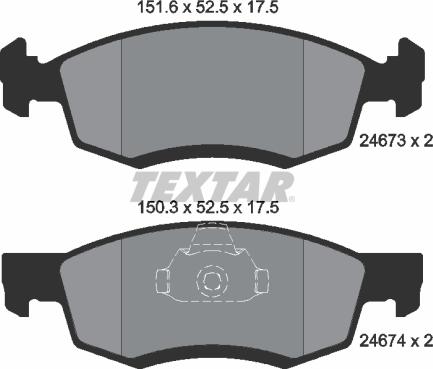 Textar 2467301 - Комплект спирачно феродо, дискови спирачки vvparts.bg