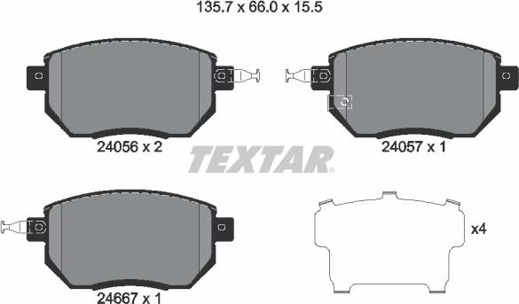 Textar 2405601 - Комплект спирачно феродо, дискови спирачки vvparts.bg