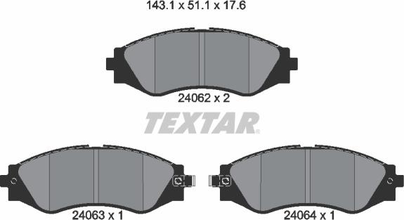 Textar 2406201 - Комплект спирачно феродо, дискови спирачки vvparts.bg