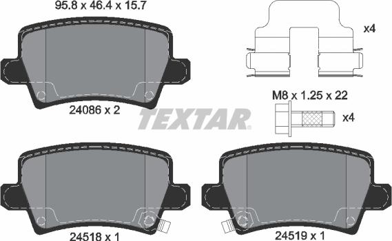 Textar 2408601 - Комплект спирачно феродо, дискови спирачки vvparts.bg