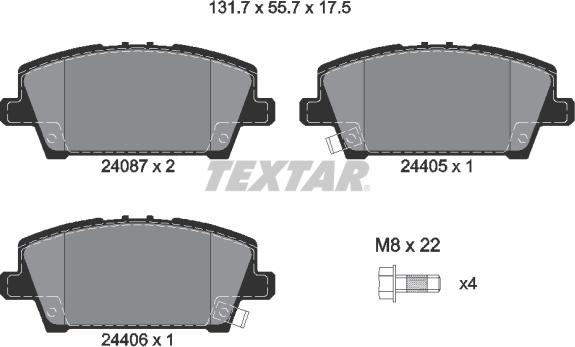 Textar 2408701 - Комплект спирачно феродо, дискови спирачки vvparts.bg