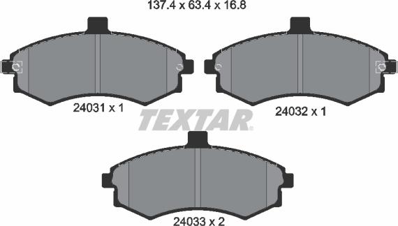 Textar 2403101 - Комплект спирачно феродо, дискови спирачки vvparts.bg