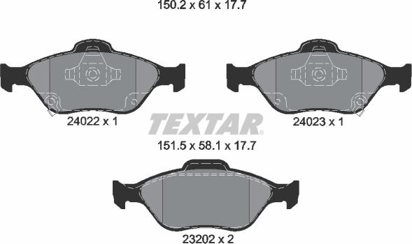 Textar 2402201 - Комплект спирачно феродо, дискови спирачки vvparts.bg