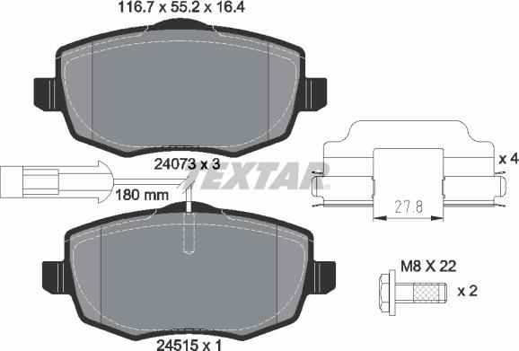 Textar 2407304 - Комплект спирачно феродо, дискови спирачки vvparts.bg