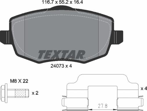 Textar 2407301 - Комплект спирачно феродо, дискови спирачки vvparts.bg