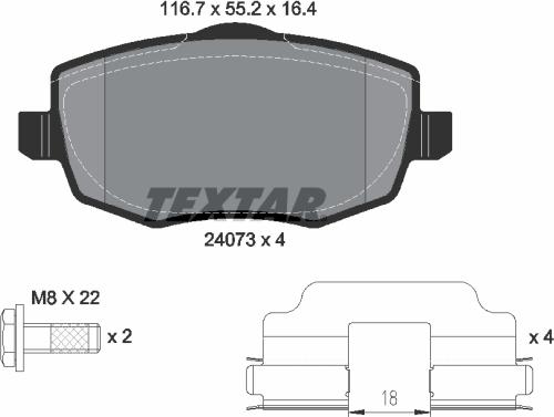 Textar 2407302 - Комплект спирачно феродо, дискови спирачки vvparts.bg