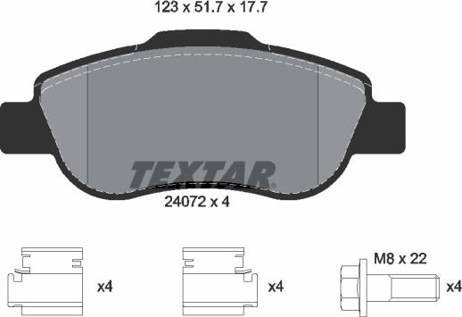 Textar 2407201 - Комплект спирачно феродо, дискови спирачки vvparts.bg