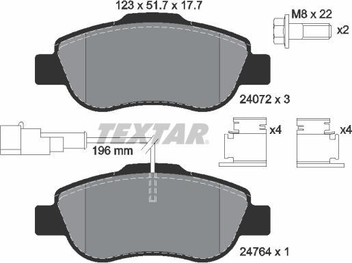 Textar 2407202 - Комплект спирачно феродо, дискови спирачки vvparts.bg