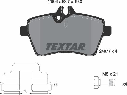 Textar 2407701 - Комплект спирачно феродо, дискови спирачки vvparts.bg