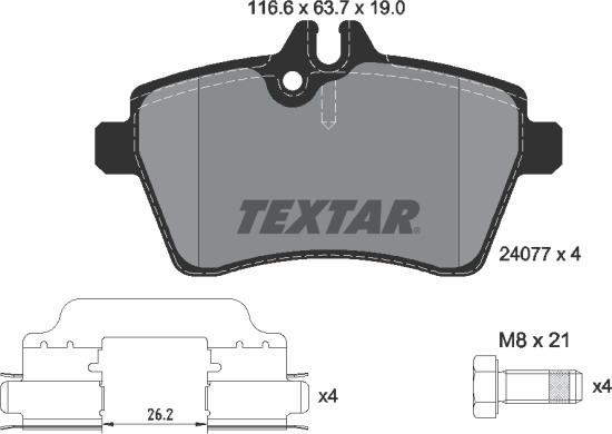 Textar 2407702 - Комплект спирачно феродо, дискови спирачки vvparts.bg