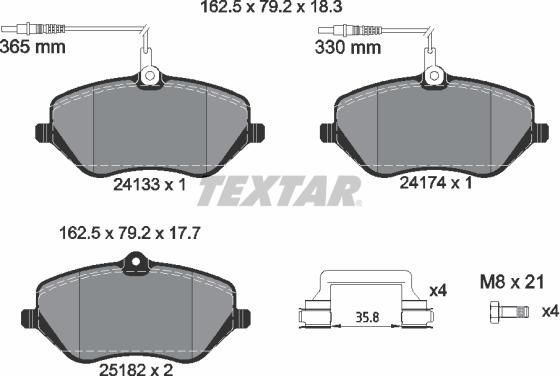 Textar 2413303 - Комплект спирачно феродо, дискови спирачки vvparts.bg