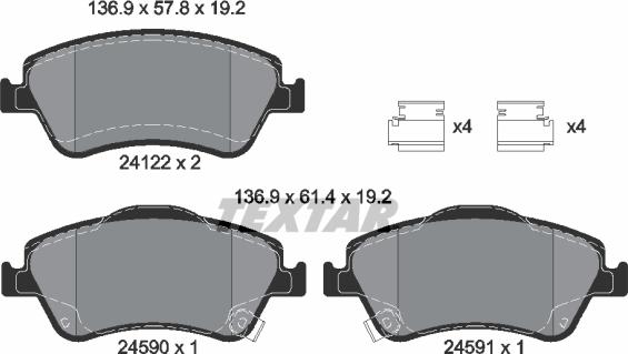 Textar 2412201 - Комплект спирачно феродо, дискови спирачки vvparts.bg