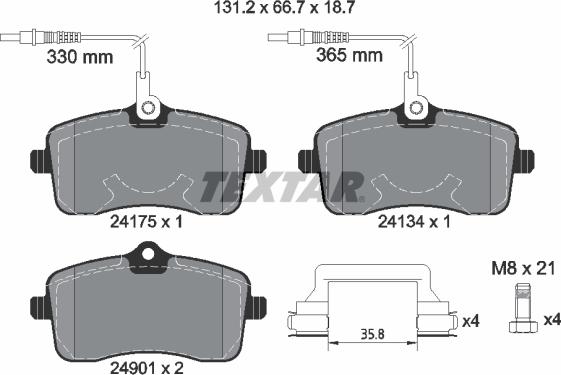 Textar 2417501 - Комплект спирачно феродо, дискови спирачки vvparts.bg