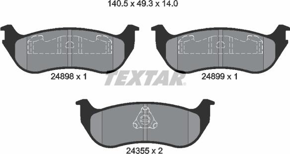 Textar 2489801 - Комплект спирачно феродо, дискови спирачки vvparts.bg