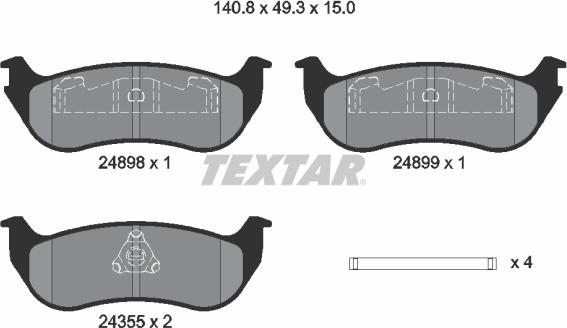 Textar 2489803 - Комплект спирачно феродо, дискови спирачки vvparts.bg