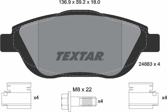 Textar 2488301 - Комплект спирачно феродо, дискови спирачки vvparts.bg