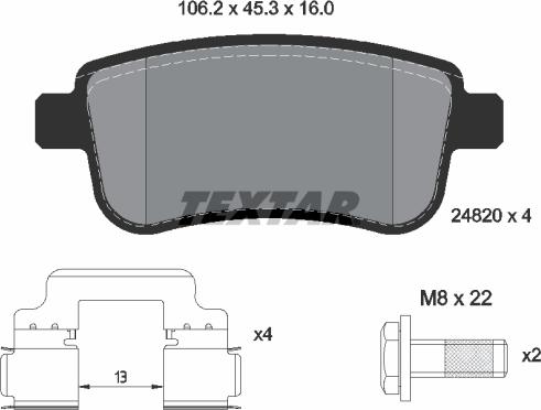 Textar 2482001 - Комплект спирачно феродо, дискови спирачки vvparts.bg