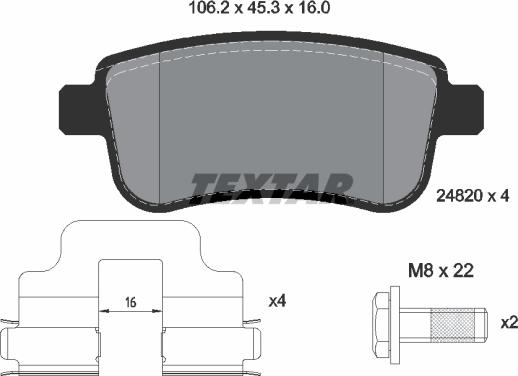 Textar 2482002 - Комплект спирачно феродо, дискови спирачки vvparts.bg