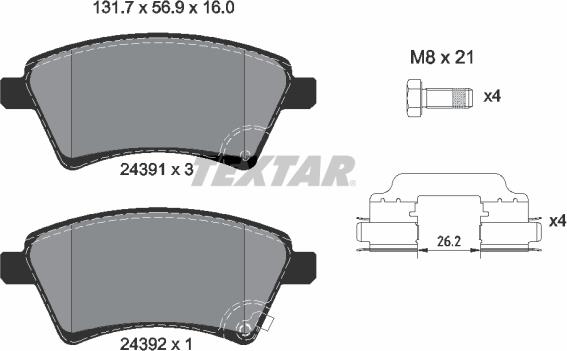 Textar 2439101 - Комплект спирачно феродо, дискови спирачки vvparts.bg