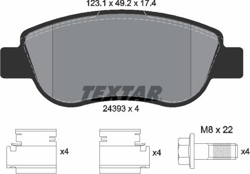 Textar 2439301 - Комплект спирачно феродо, дискови спирачки vvparts.bg