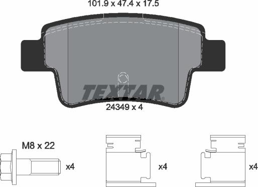 Textar 2434901 - Комплект спирачно феродо, дискови спирачки vvparts.bg