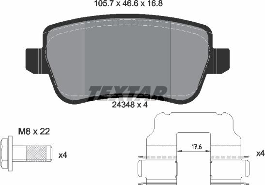 Textar 2434801 - Комплект спирачно феродо, дискови спирачки vvparts.bg