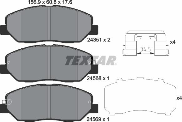 Textar 2435101 - Комплект спирачно феродо, дискови спирачки vvparts.bg