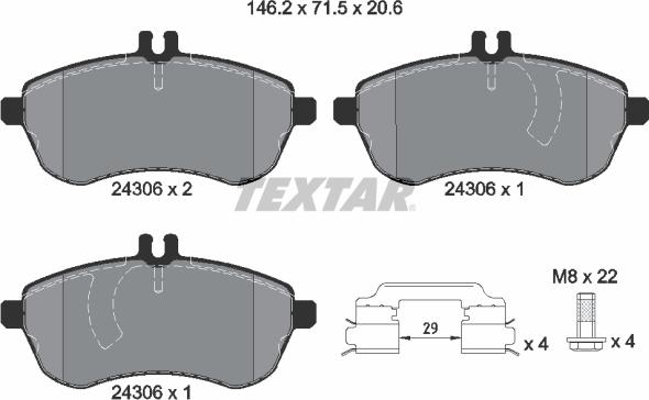 Textar 2430682 - Комплект спирачно феродо, дискови спирачки vvparts.bg