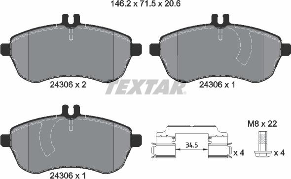 Textar 2430681 - Комплект спирачно феродо, дискови спирачки vvparts.bg