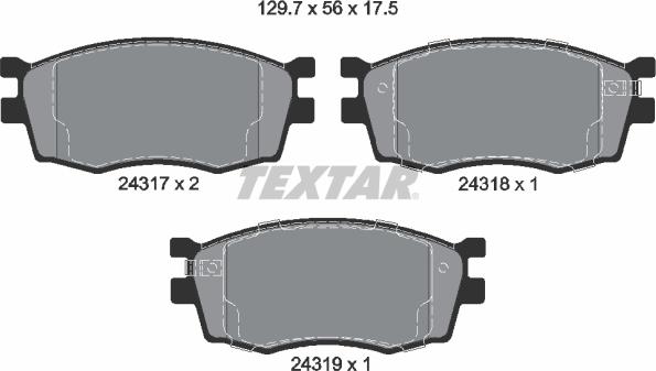 Textar 2431701 - Комплект спирачно феродо, дискови спирачки vvparts.bg