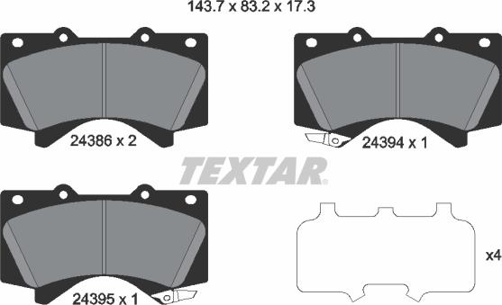 Textar 2438601 - Комплект спирачно феродо, дискови спирачки vvparts.bg