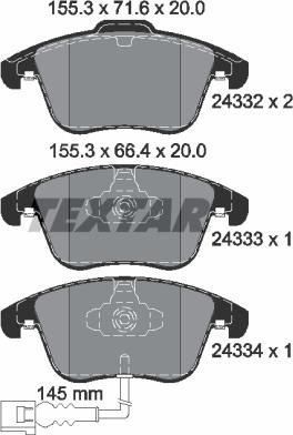 Textar 2433301 - Комплект спирачно феродо, дискови спирачки vvparts.bg