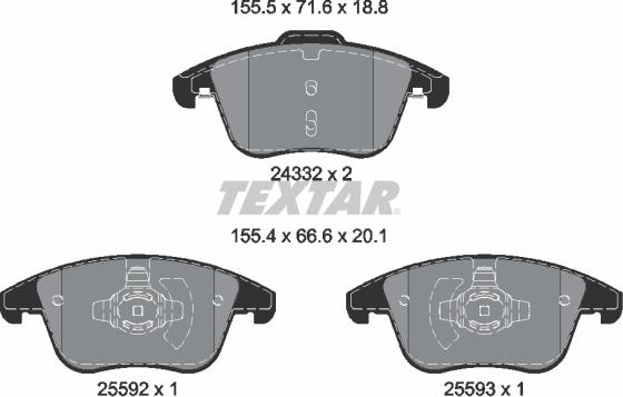 Textar 2433205 - Комплект спирачно феродо, дискови спирачки vvparts.bg