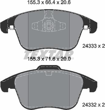 Textar 2433208 - Комплект спирачно феродо, дискови спирачки vvparts.bg