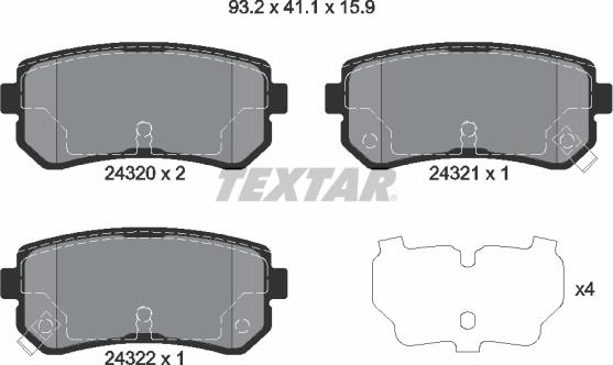 Textar 2432001 - Комплект спирачно феродо, дискови спирачки vvparts.bg