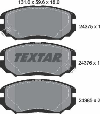 Textar 2437501 - Комплект спирачно феродо, дискови спирачки vvparts.bg