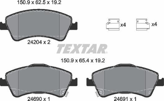 Textar 2420401 - Комплект спирачно феродо, дискови спирачки vvparts.bg