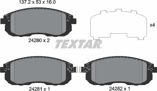 Textar 2428001 - Комплект спирачно феродо, дискови спирачки vvparts.bg