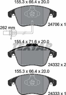 Textar 2470601 - Комплект спирачно феродо, дискови спирачки vvparts.bg