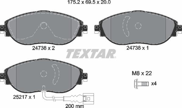 Textar 2473801 - Комплект спирачно феродо, дискови спирачки vvparts.bg