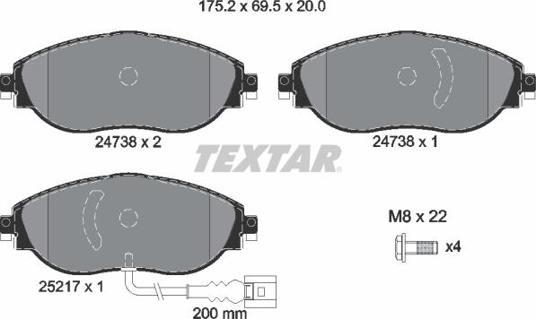 Textar 2473803 - Комплект спирачно феродо, дискови спирачки vvparts.bg