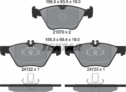 Textar 2472201 - Комплект спирачно феродо, дискови спирачки vvparts.bg