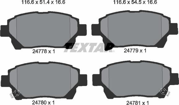 Textar 2477801 - Комплект спирачно феродо, дискови спирачки vvparts.bg