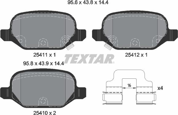 Textar 2541101 - Комплект спирачно феродо, дискови спирачки vvparts.bg