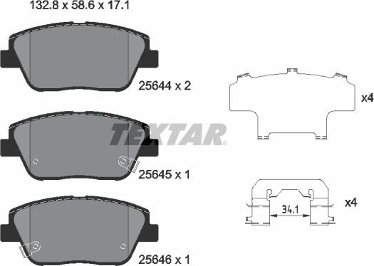 Textar 2564401 - Комплект спирачно феродо, дискови спирачки vvparts.bg