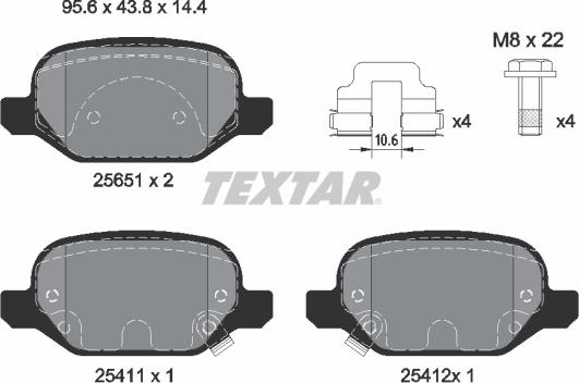 Textar 2565101 - Комплект спирачно феродо, дискови спирачки vvparts.bg